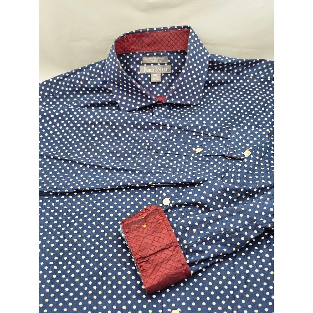 Paulo Solari Button Down Mens XXL Blue Polka Dot Performance Stretch